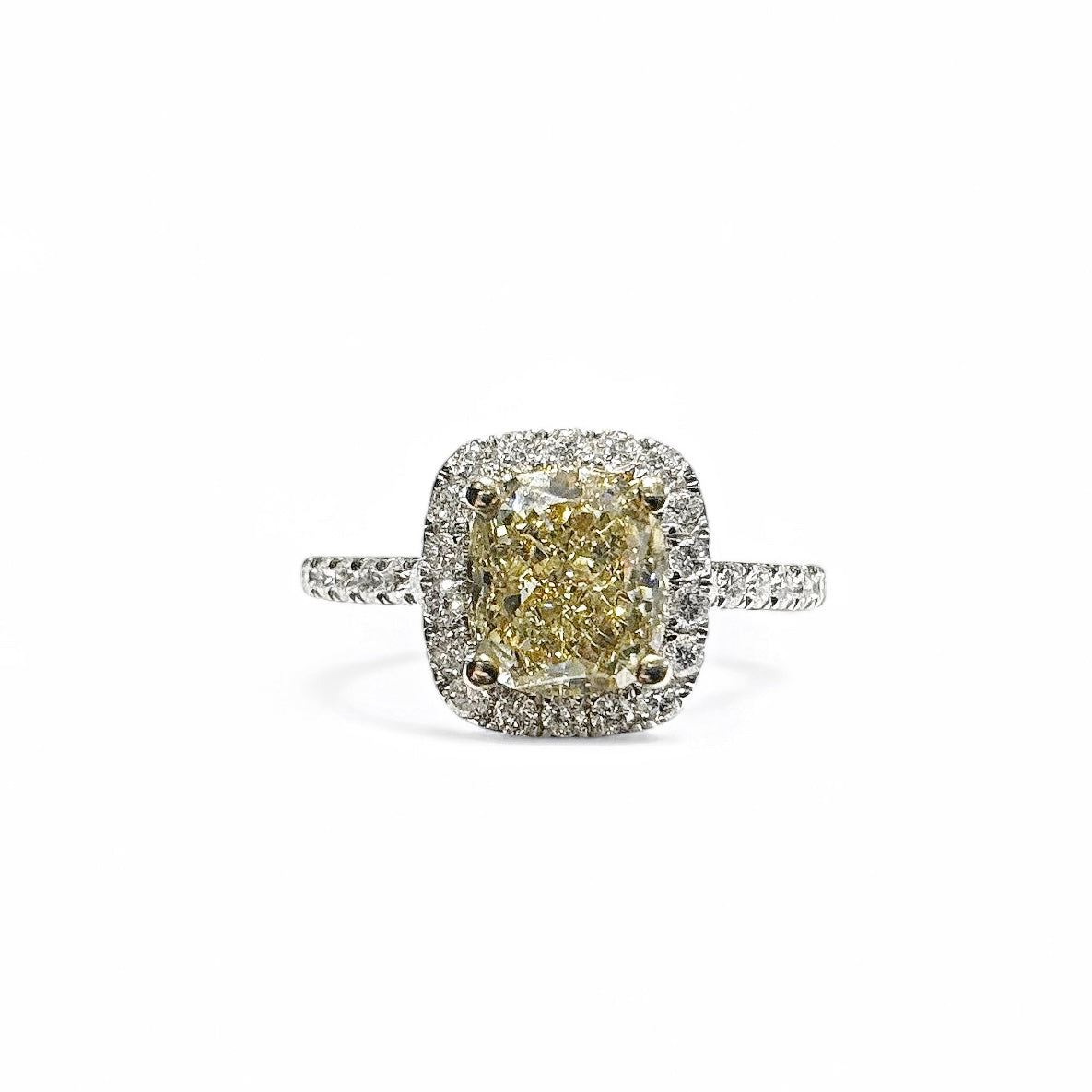 Natuurlijke Fancy Intense Gele Kussen Geslepen Diamanten Ring
