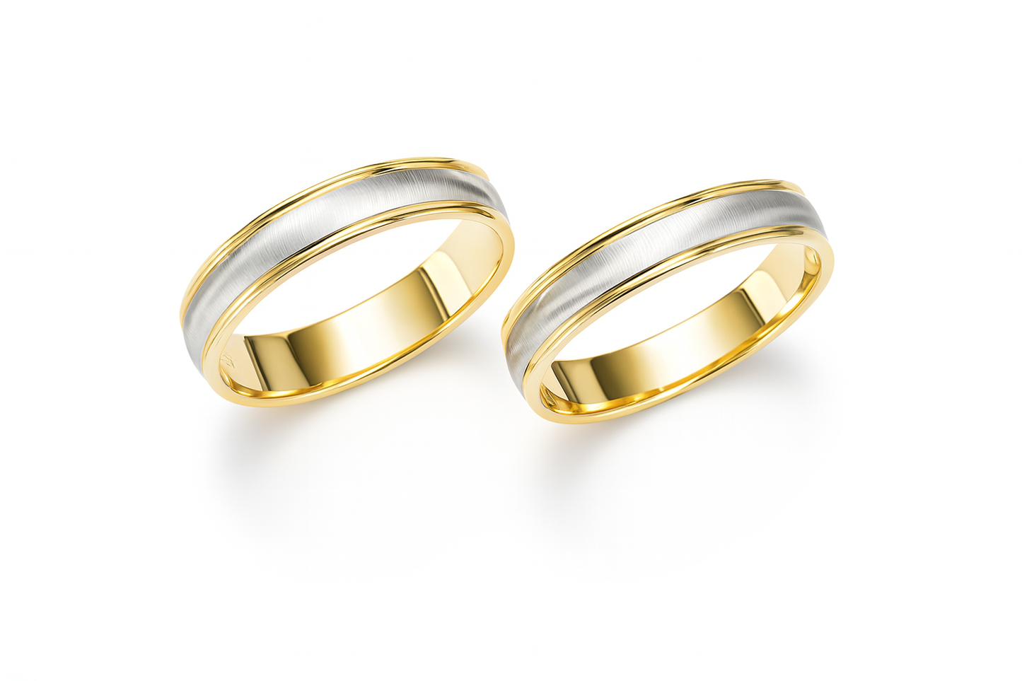 18kt Yellow & White gold wedding rings - Matte & Glossy Finish