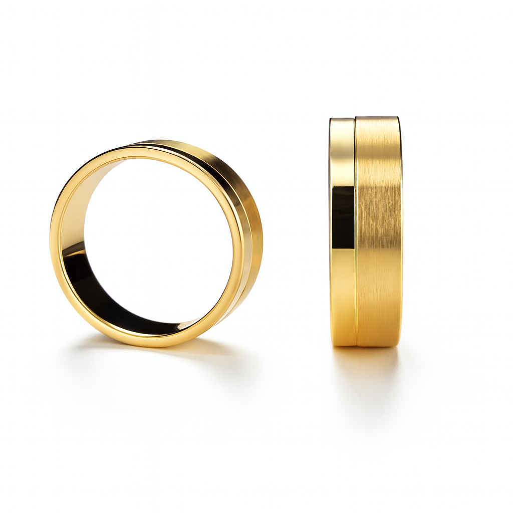 18K Yellow gold wedding rings - Matte & Glossy Finish