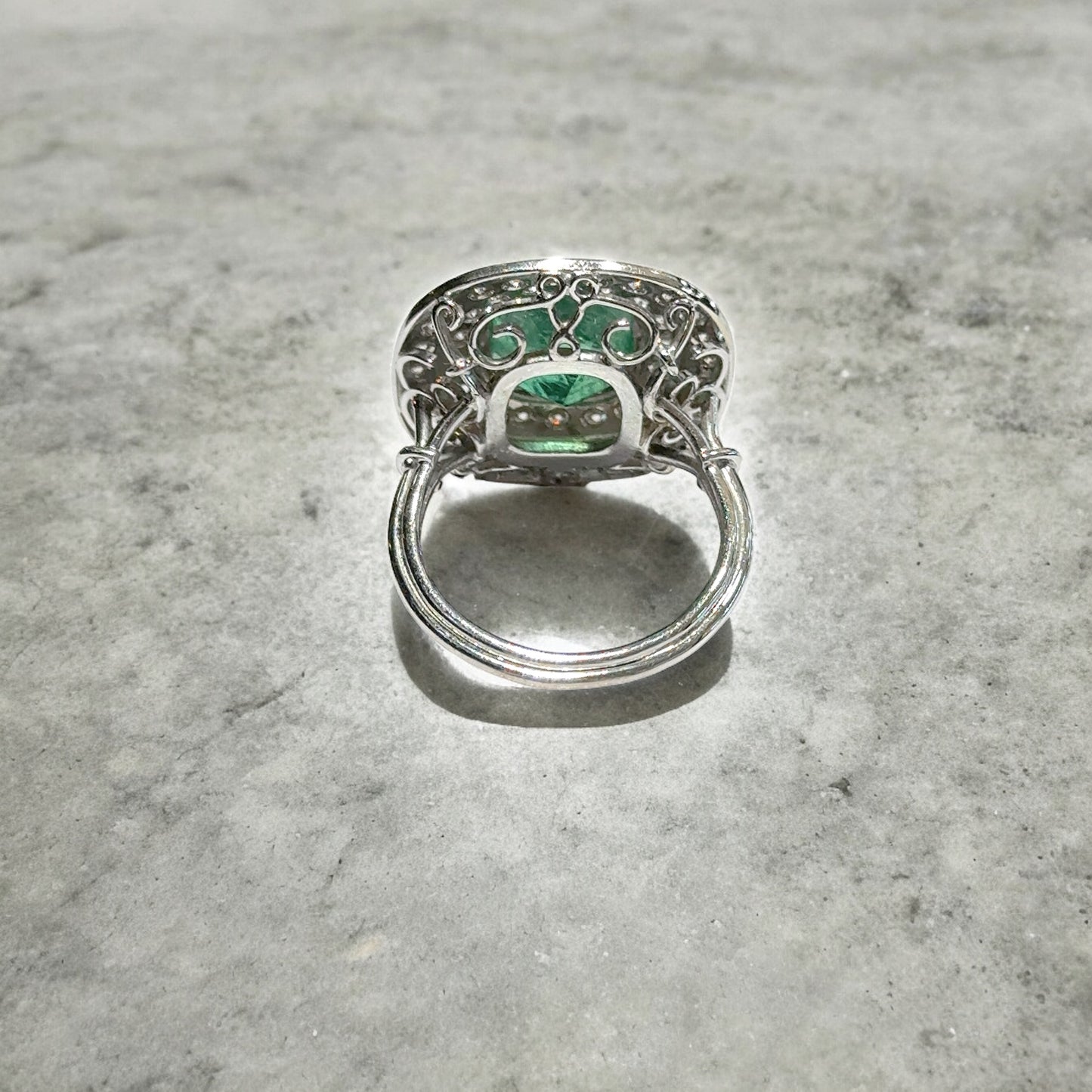 Emerald & Diamonds Double Halo Cluster Ring