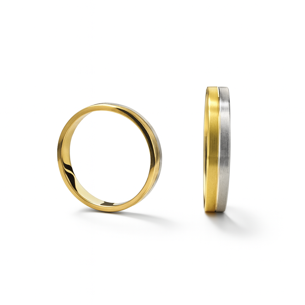 18kt White & Yellow gold wedding rings - Matte Glossy Finish