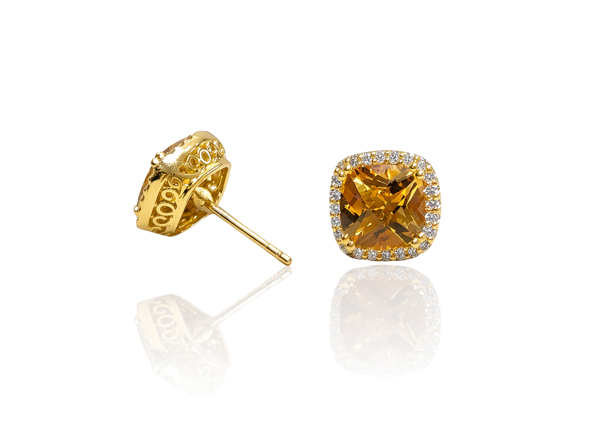 Citrine de 4,55 ct sertie dans un halo de diamants
