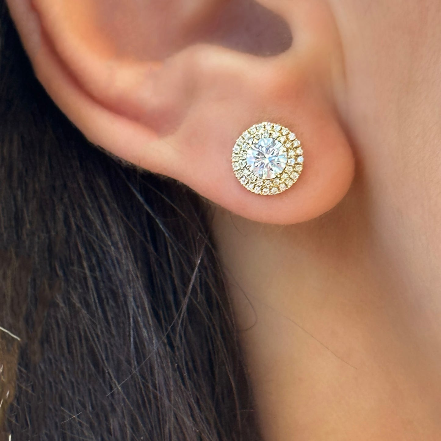 DUBBELE HALO STUD OORBELLEN 