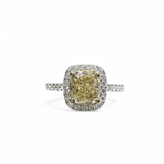 Natuurlijke Fancy Intense Gele Kussen Geslepen Diamanten Ring 