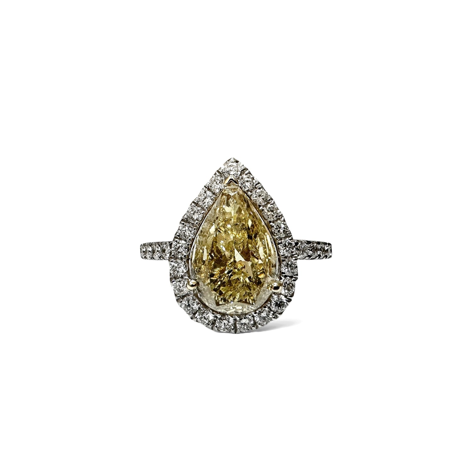 Diamant naturel de 2,58 ct en forme de poire, couleur jaune intense fantaisie 