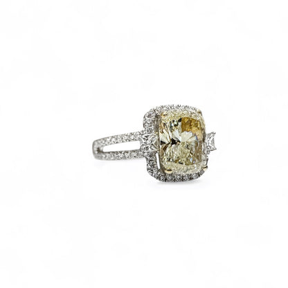 Natuurlijke lichte, chique gele, lange kussengeslepen diamanten ring 