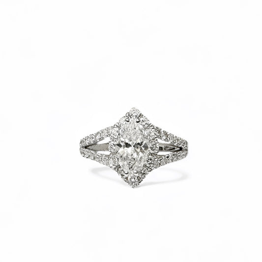 1,02 CT MARQUISE GESLEPEN HALO RING 