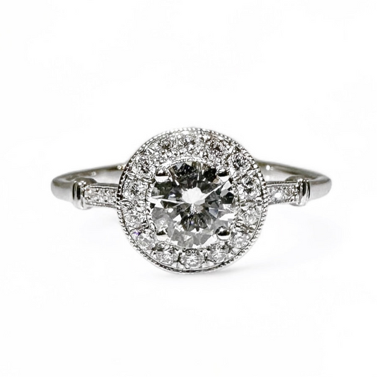 0,42 CT ART DECO RONDE SOLITAIRE RING 