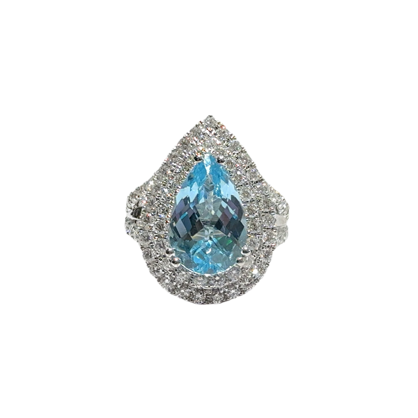 BAGUE TOPAZE BLEU CLAIR DOUBLE HALO 