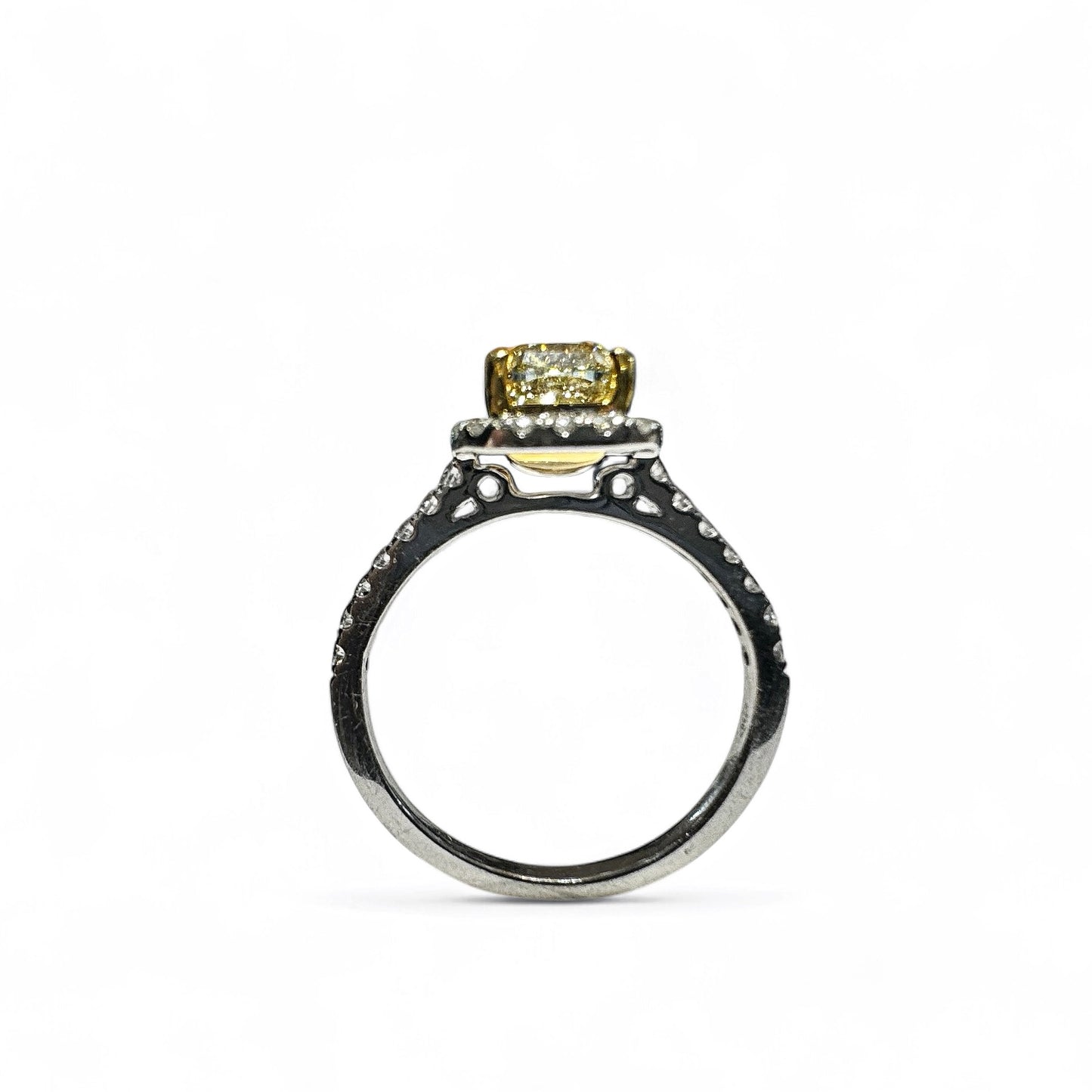 Natuurlijke Fancy Intense Gele Kussen Geslepen Diamanten Ring 