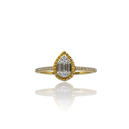 Peervormige illusie halo diamanten ring 
