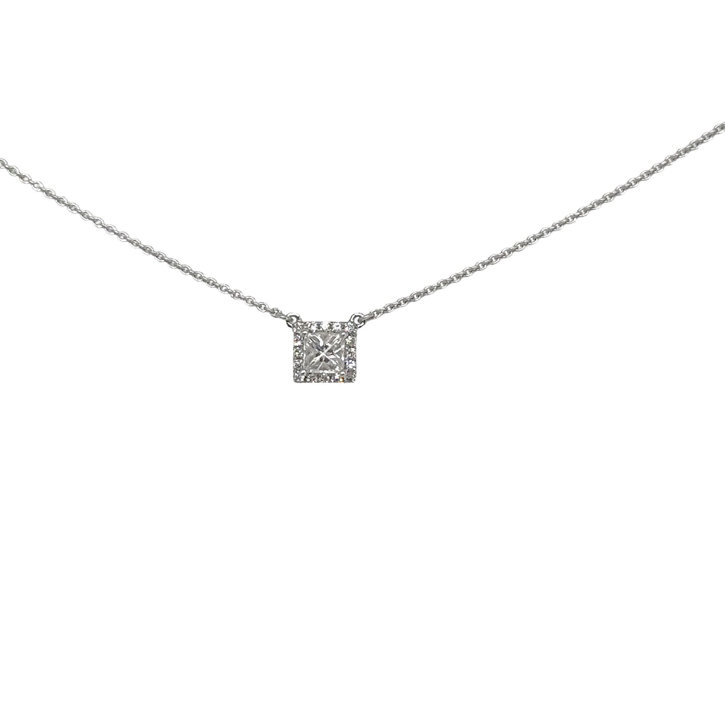 Vierkante Halo Princess Cut Diamanten Halsketting