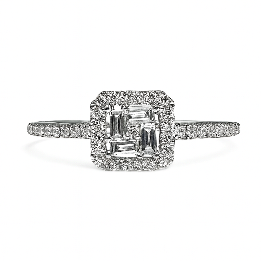 Bague en diamant illusion halo carré