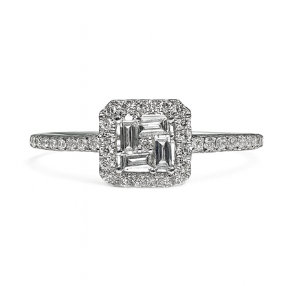 Bague en diamant illusion halo carré