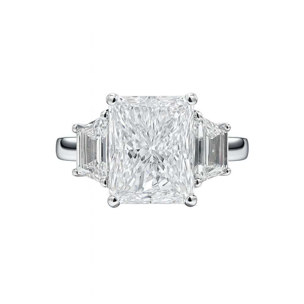 4.10 CT RADIANT CUT DRIE STENEN RING 