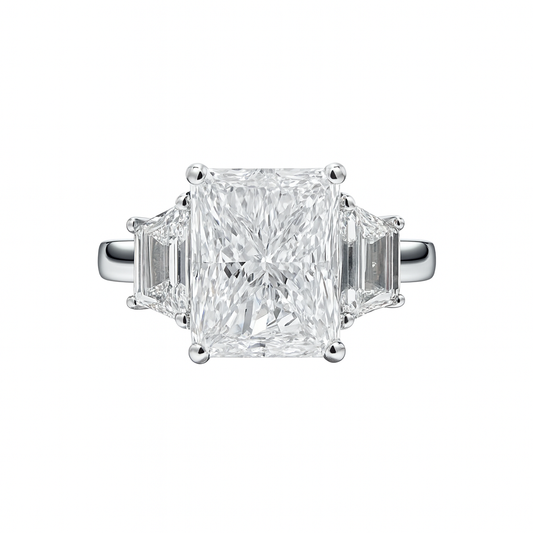 4.10 CT RADIANT CUT DRIE STENEN RING 