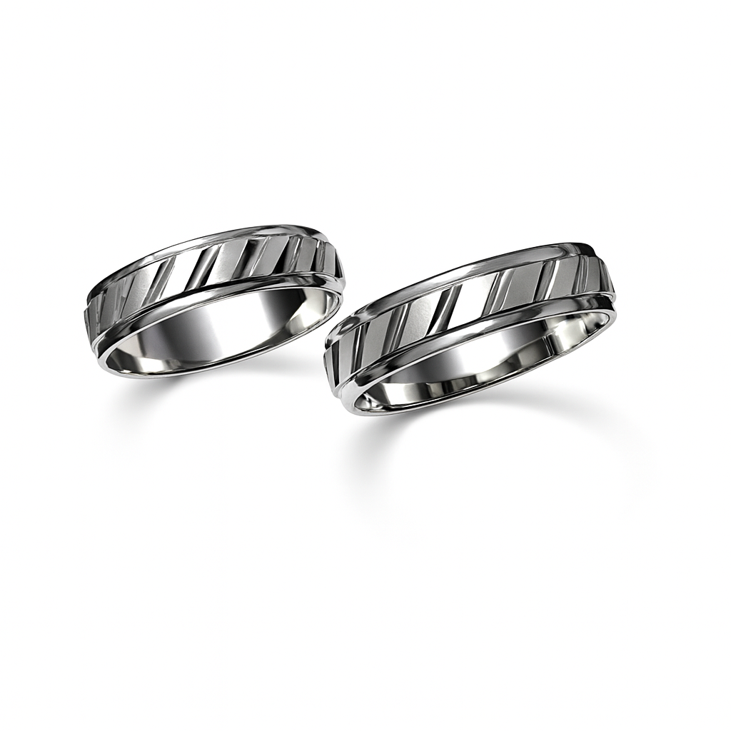 18kt White gold wedding rings - Matte & Glossy Finish