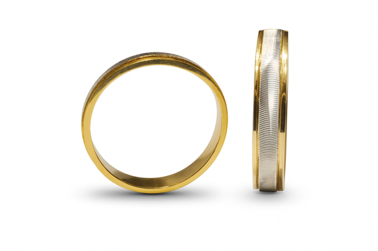 18kt Yellow & White gold wedding rings - Matte & Glossy Finish