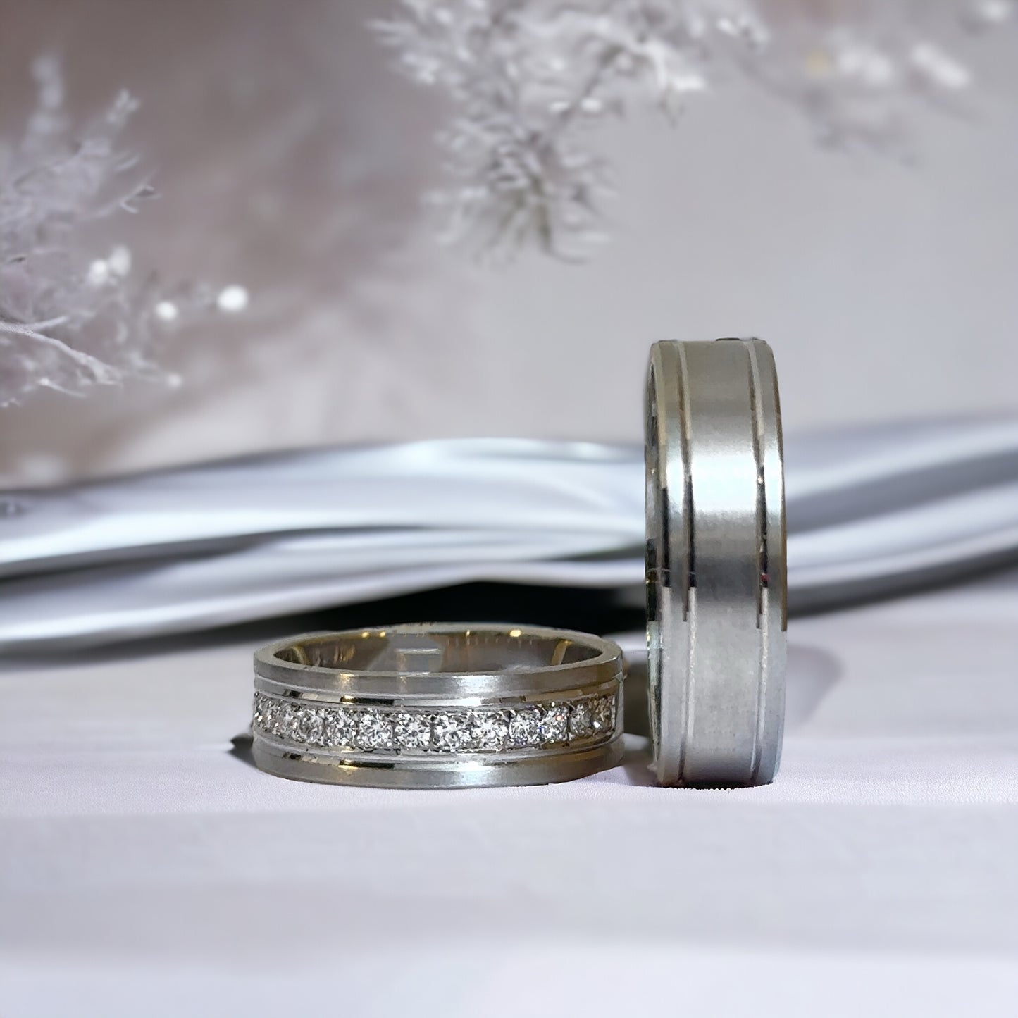 6mm matte gouden trouwringen met diamanten