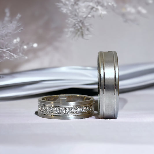 6mm matte gouden trouwringen met diamanten