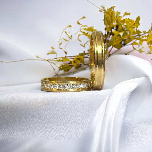 4mm matte gouden trouwringen met diamanten