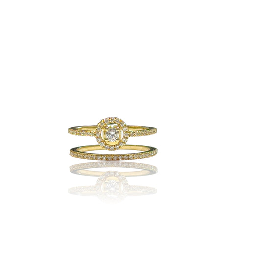 Bague solitaire ronde à double corps avec halo 
