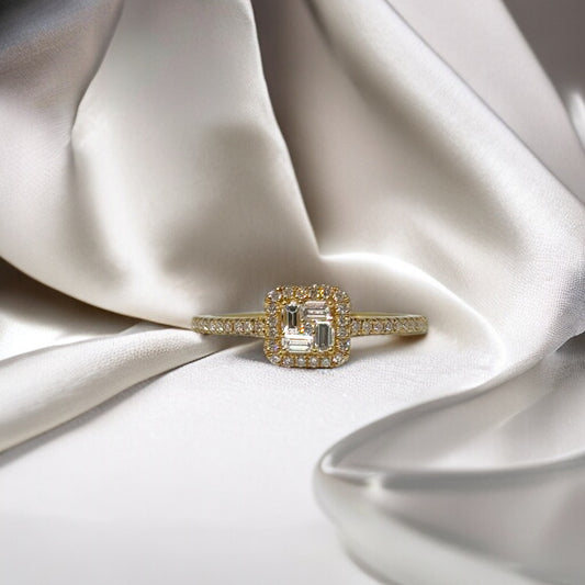 Bague en diamant illusion halo carré 