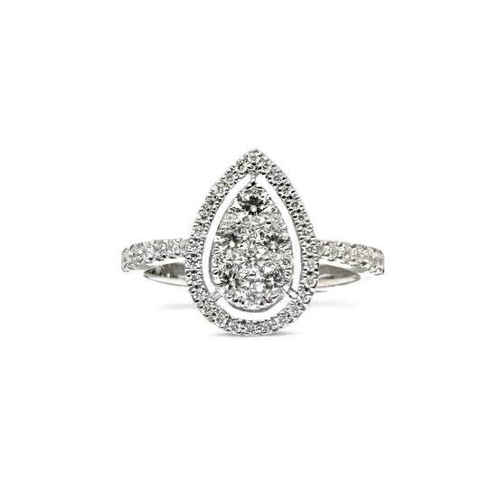 Bague en diamant en forme de poire avec halo illusion 