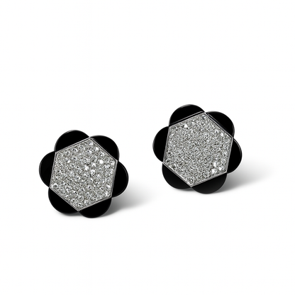 Oorbellen met pavédiamanten en onyx