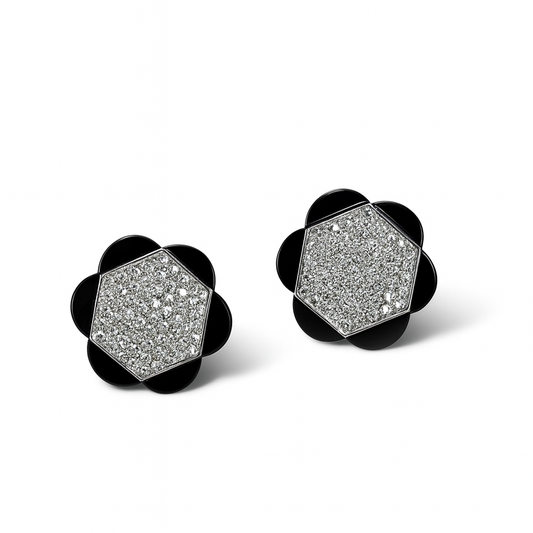 Oorbellen met pavédiamanten en onyx