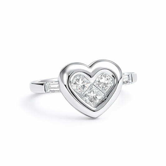 Bague bouton en forme de cœur en diamant 