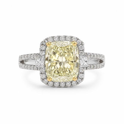 Natuurlijke lichte, chique gele, lange kussengeslepen diamanten ring 