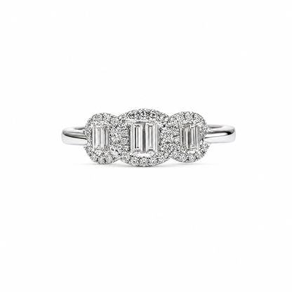 Bague de fiançailles avec diamants ronds et baguette