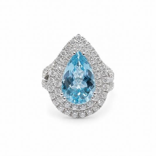 DOUBLE HALO LIGHT BLUE TOPAZ RING
