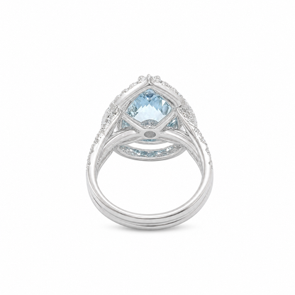 BAGUE TOPAZE BLEU CLAIR DOUBLE HALO 