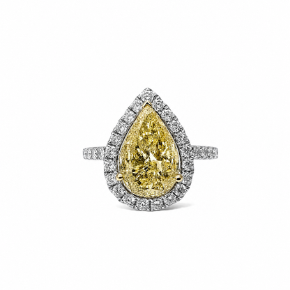 Diamant naturel de 2,58 ct en forme de poire, couleur jaune intense fantaisie 