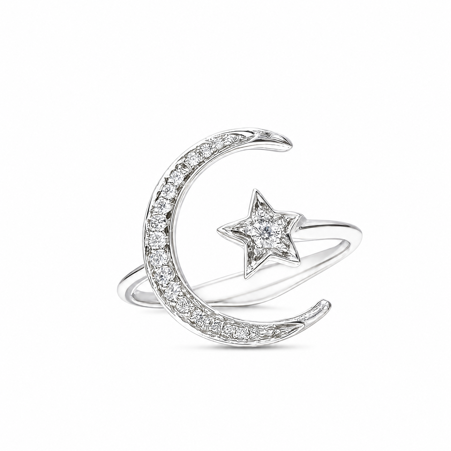 Bague en diamant étoile et lune 