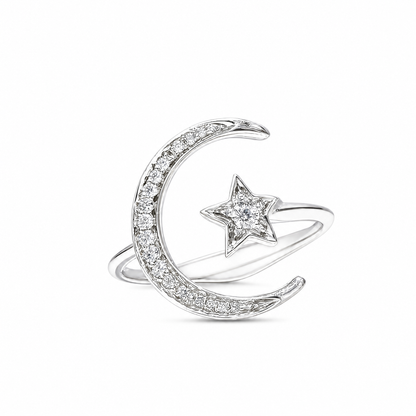 Bague en diamant étoile et lune 