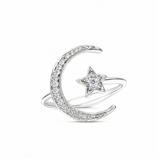 Bague en diamant étoile et lune 