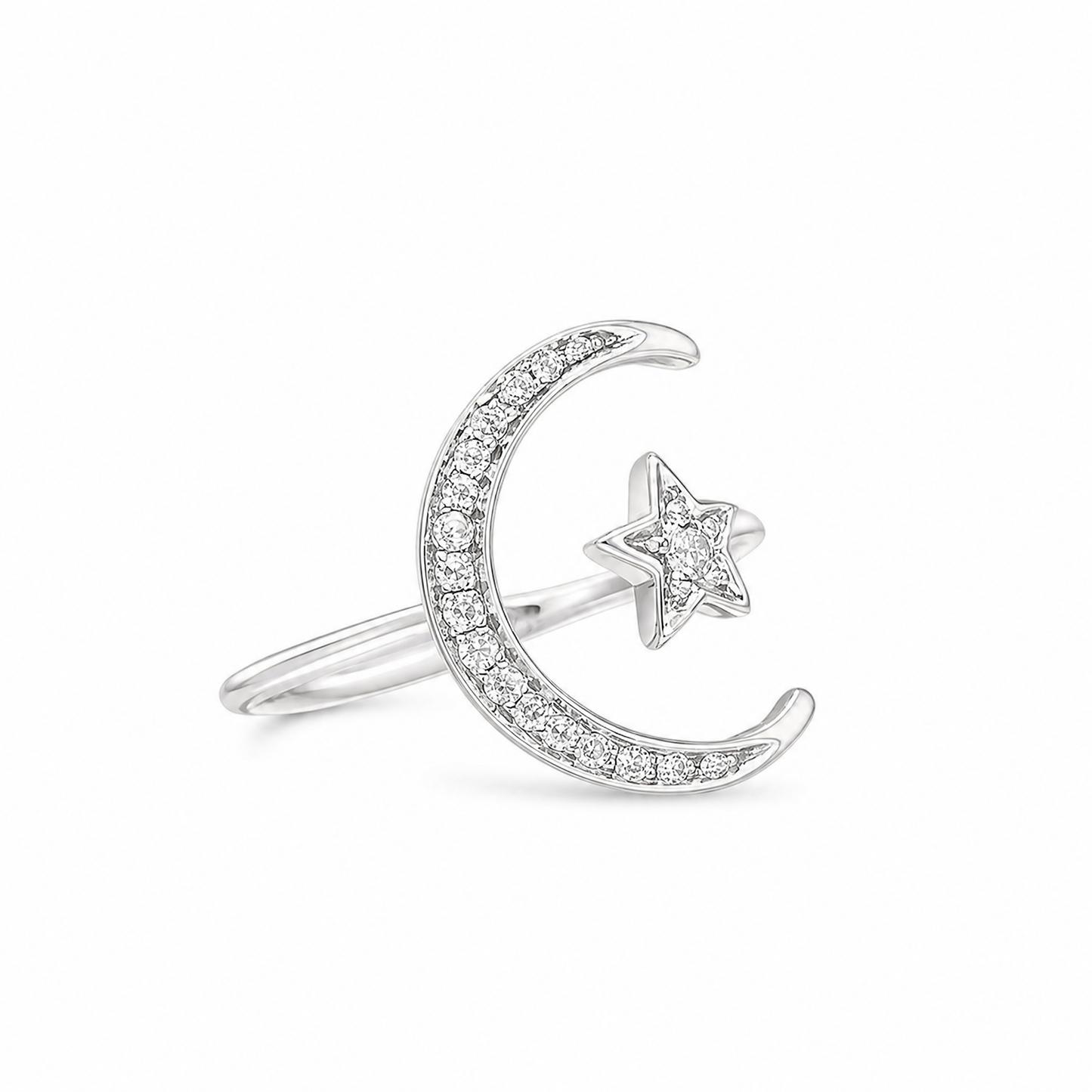 Bague en diamant étoile et lune 