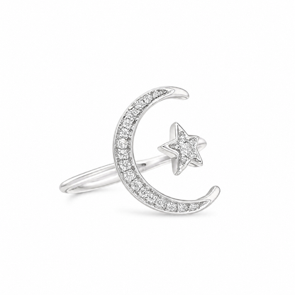 Bague en diamant étoile et lune 