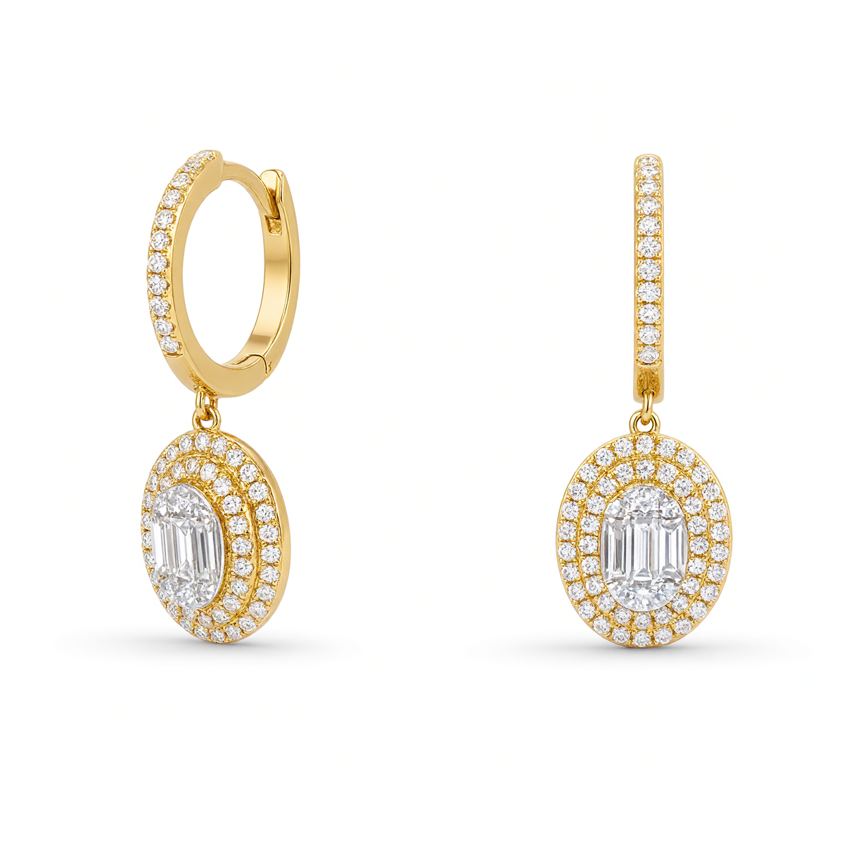 Boucles d'oreilles Illusion Double Halo Diamant